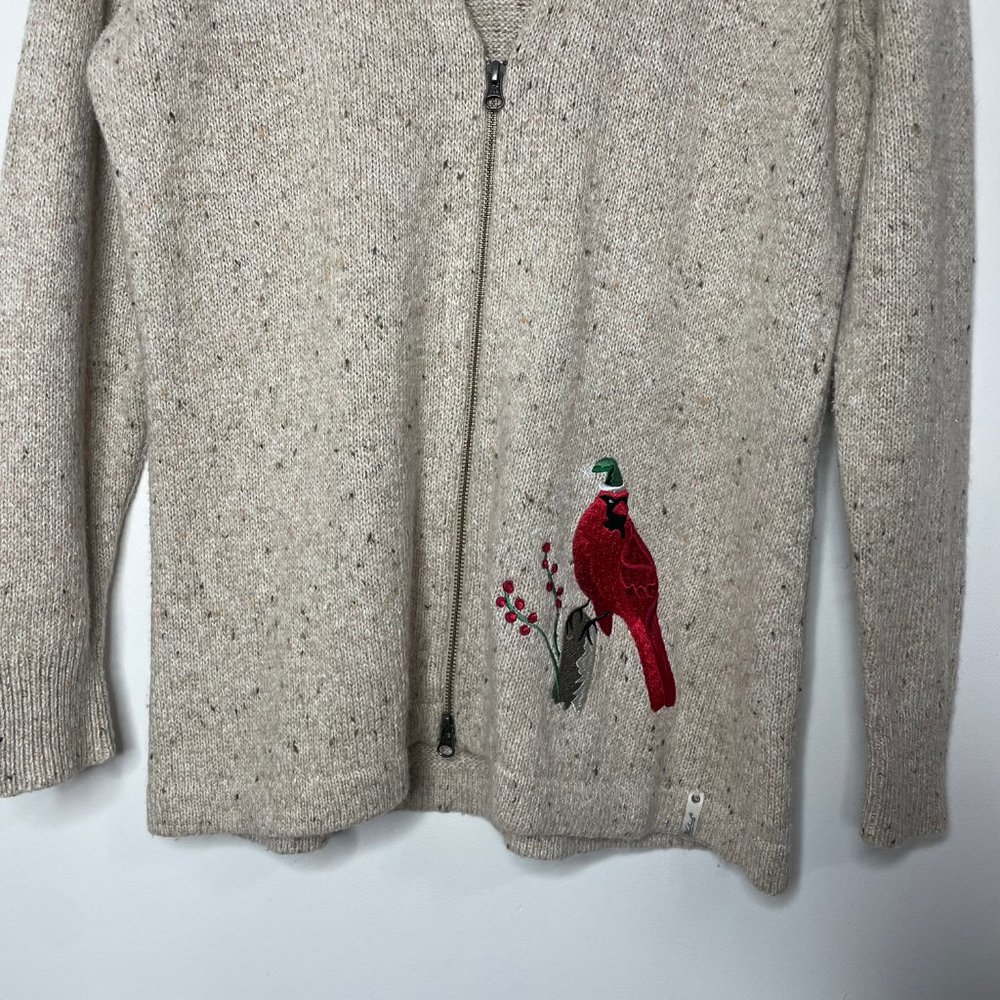 Woolrich Embroidery Cardinal Zip Wool Blend Holiday Cardigan Sweater Oatmeal L - Picture 14 of 14